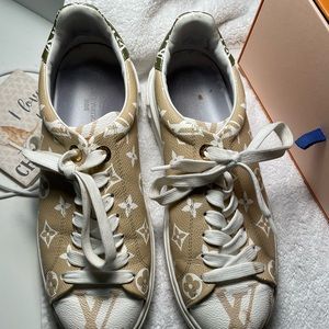 Authentic Louis Vuitton Monogram Sneakers in green and tan